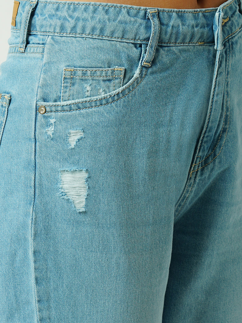 Women Light Blue High Rise Straight Fit Jeans