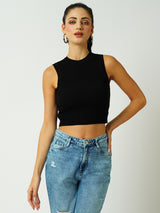 Women Black Solid Sleevless Topwear