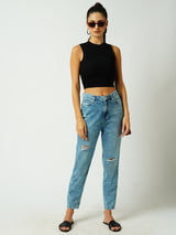 Women Black Solid Sleevless Topwear