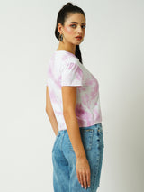 Women Lilac Tie Dyed Tie & Dye Short Sleeves T-Shirts