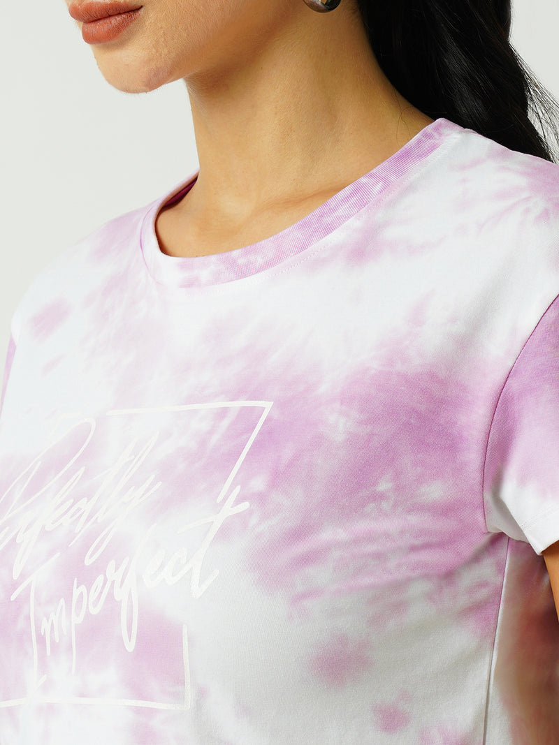 Women Lilac Tie Dyed Tie & Dye Short Sleeves T-Shirts