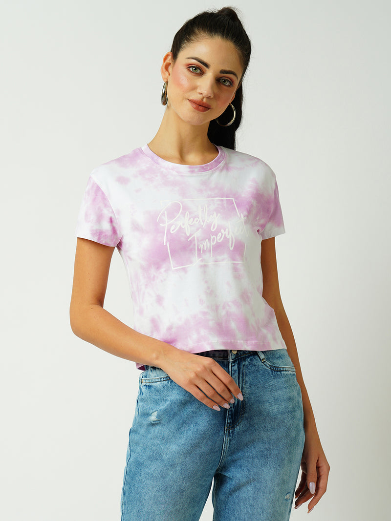 Women Lilac Tie Dyed Tie & Dye Short Sleeves T-Shirts