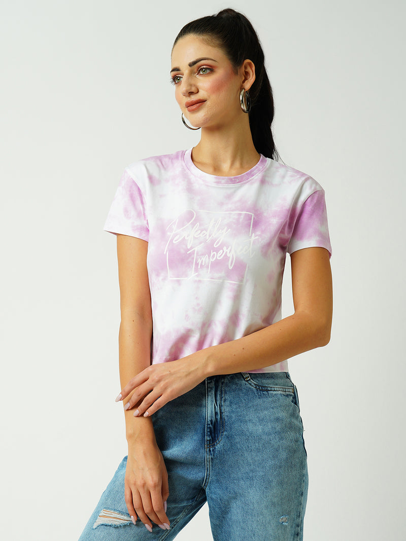 Women Lilac Tie Dyed Tie & Dye Short Sleeves T-Shirts