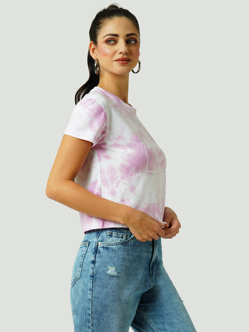 Women Lilac Tie Dyed Tie & Dye Short Sleeves T-Shirts