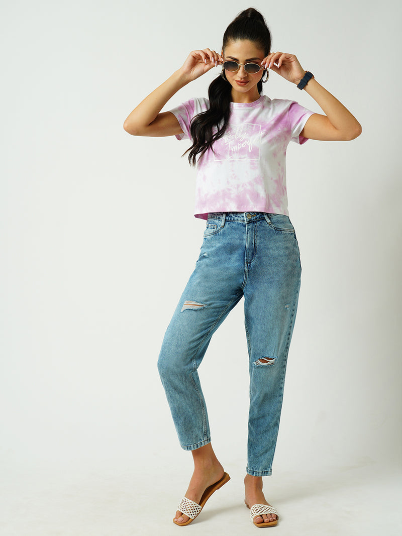 Women Lilac Tie Dyed Tie & Dye Short Sleeves T-Shirts