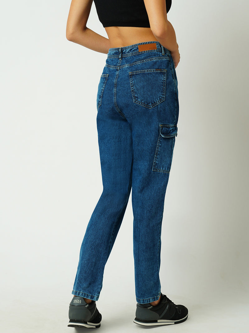 Women Blue Mid Rise Cargo