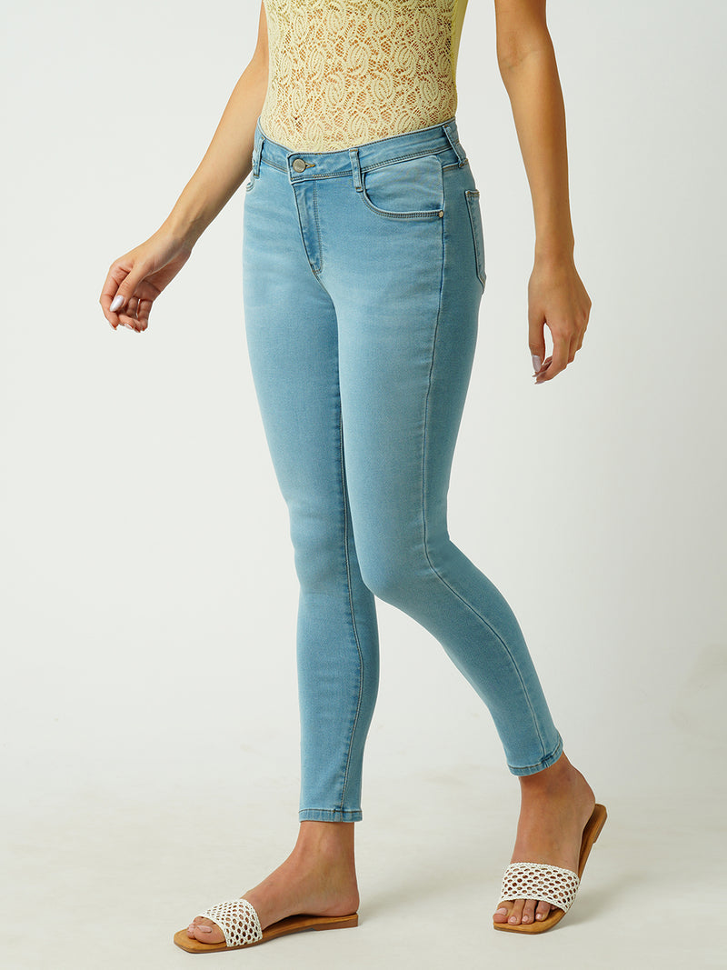 Women Mid Blue High Rise Skinny Jeans