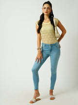 Women Mid Blue High Rise Skinny Jeans
