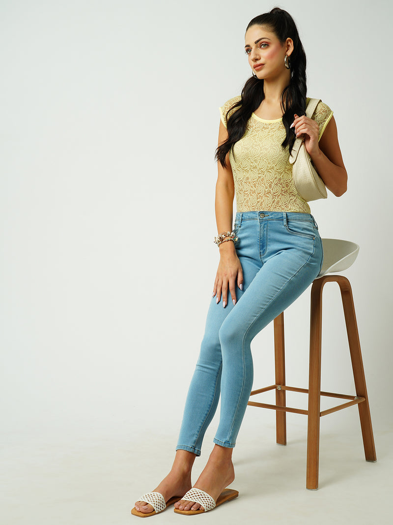 Women Mid Blue High Rise Skinny Jeans