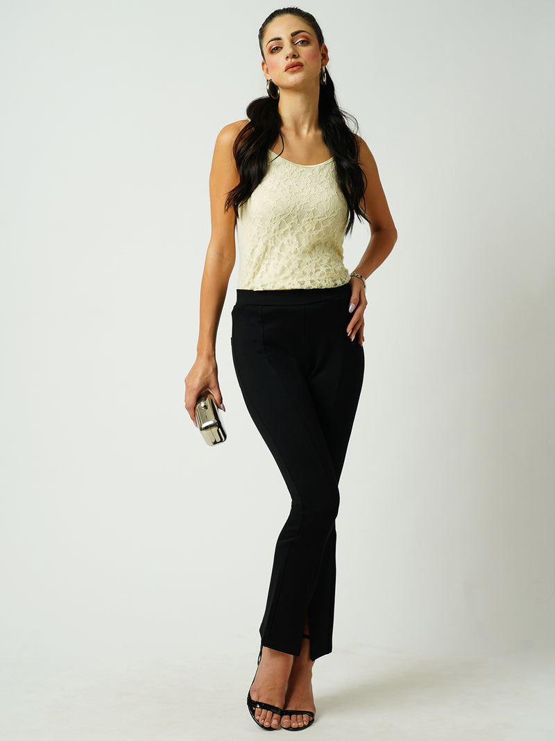 Women Black High Rise Flared Treggings