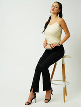 Women Black High Rise Flared Treggings