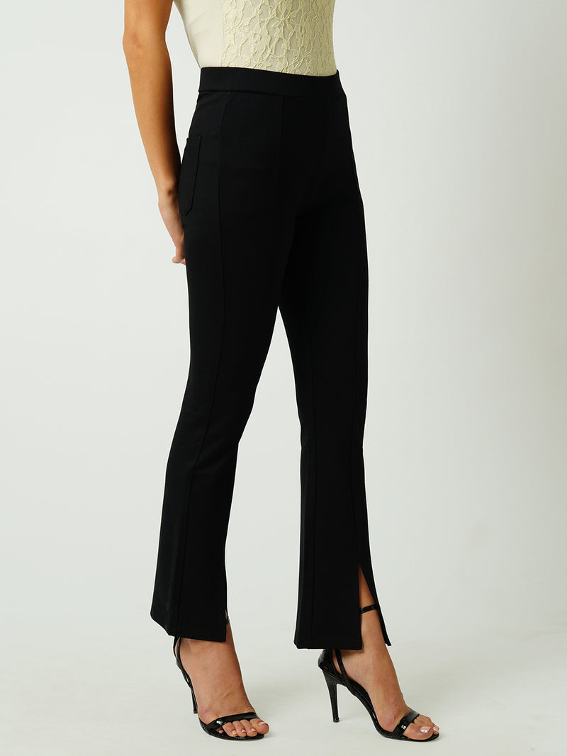 Women Black High Rise Flared Treggings