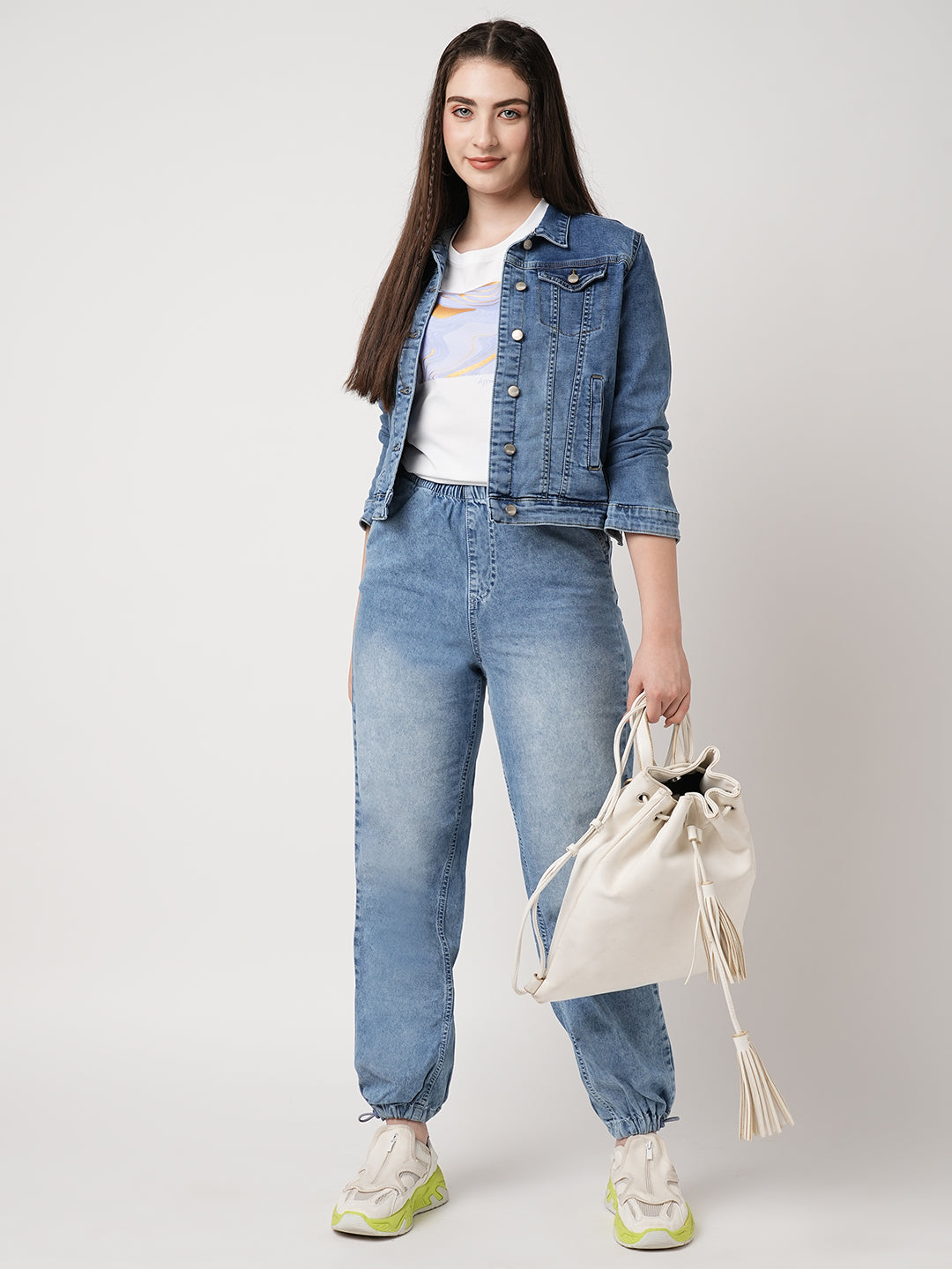 Women Light Blue Parachute Fit Jeans