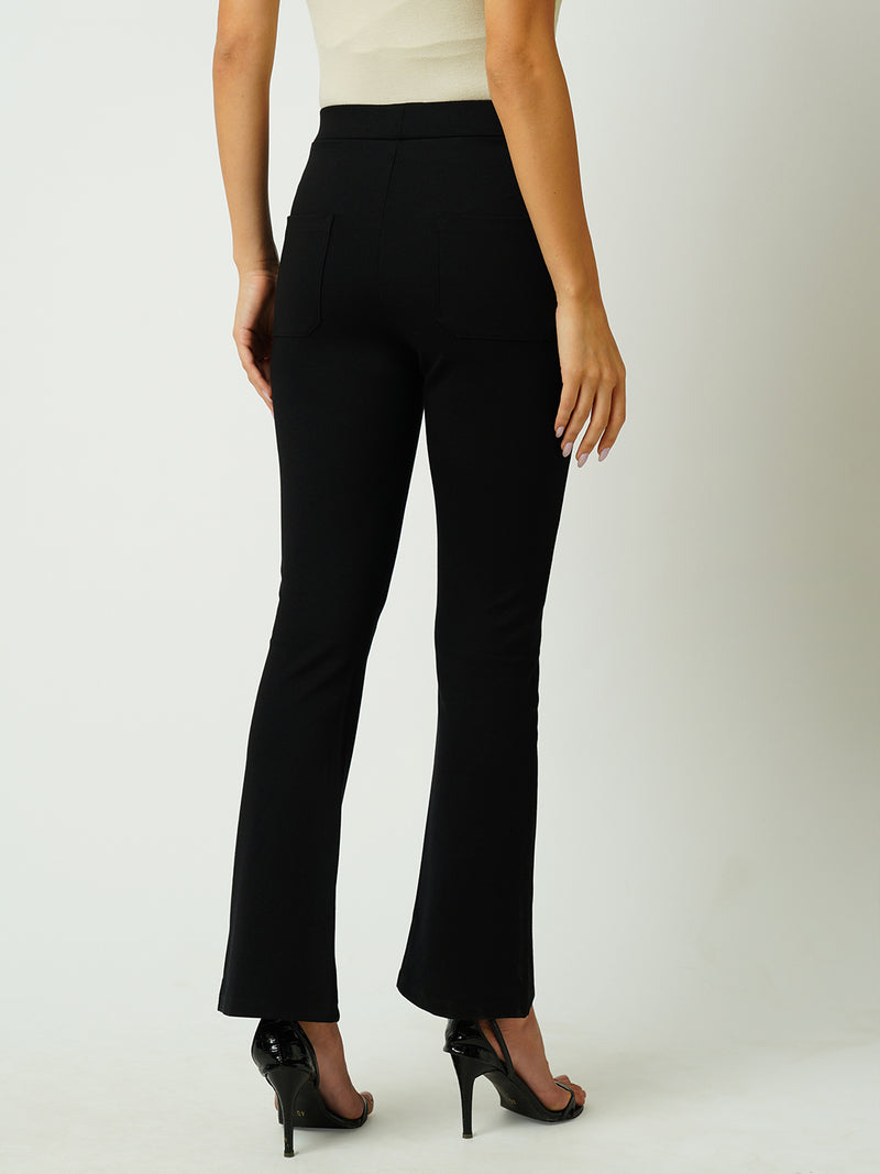 Women Black High Rise Flared Treggings