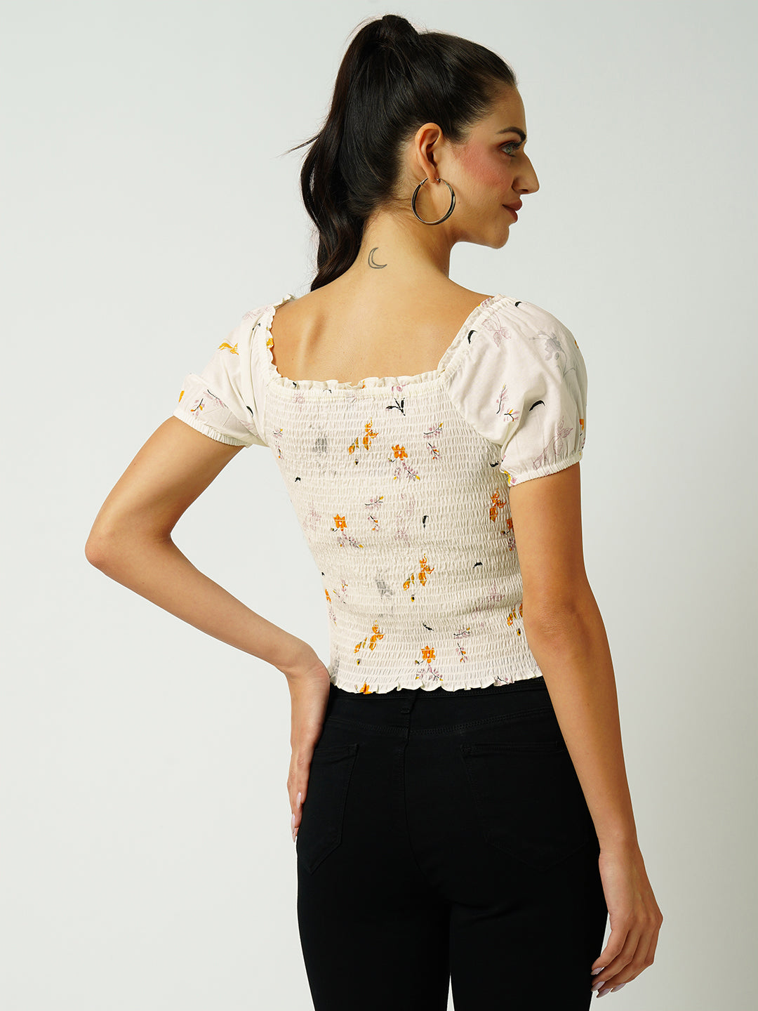 Women Off White Crop Top