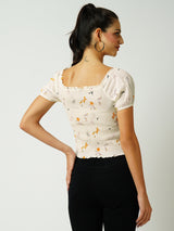 Women Off White Printed Short Sleeves Tops