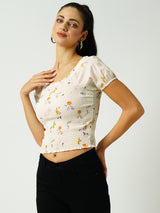 Women Off White Printed Short Sleeves Tops