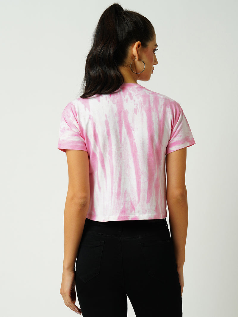 Women Pink Tye Dyed Tie & Dye Short Sleeves T-Shirts