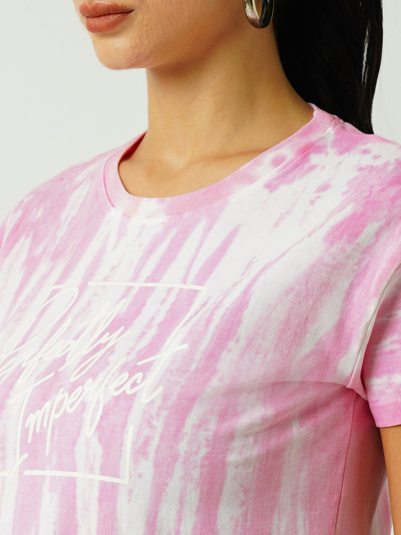 Women Pink Tye Dyed Tie & Dye Short Sleeves T-Shirts