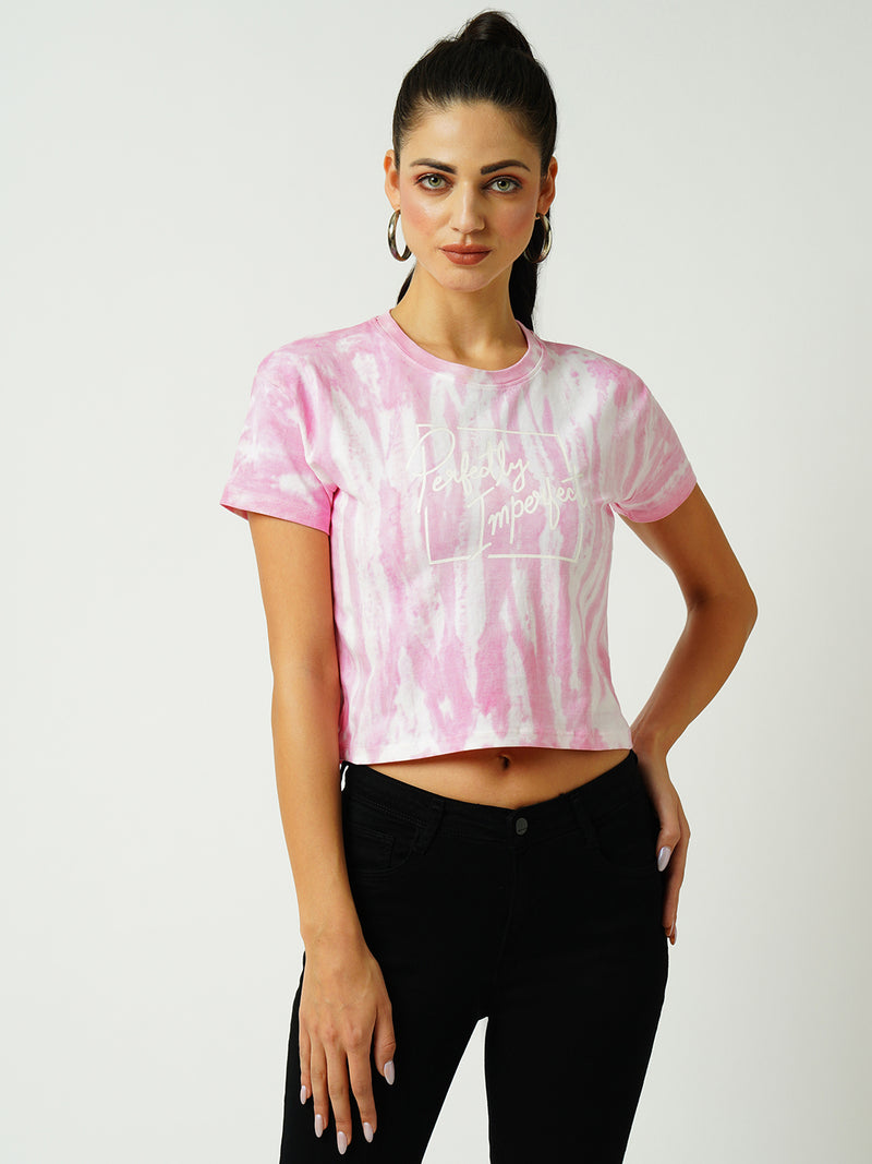 Women Pink Tye Dyed Tie & Dye Short Sleeves T-Shirts