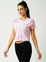 Women Pink Tye Dyed Tie & Dye Short Sleeves T-Shirts