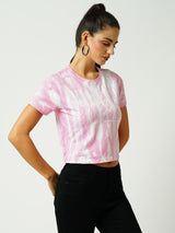 Women Pink Tye Dyed Tie & Dye Short Sleeves T-Shirts