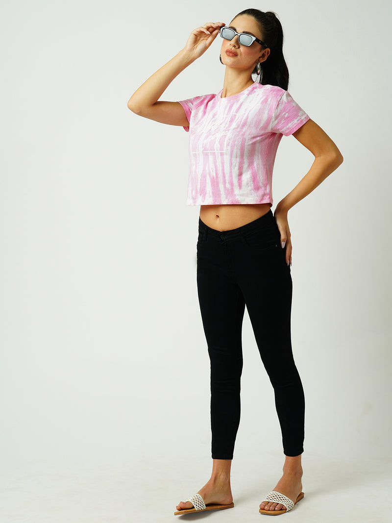Women Pink Tye Dyed Tie & Dye Short Sleeves T-Shirts