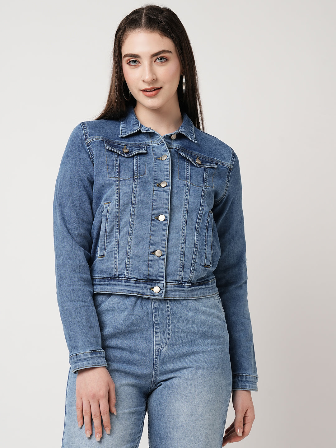Women Blue Slim Fit Denim Jacket