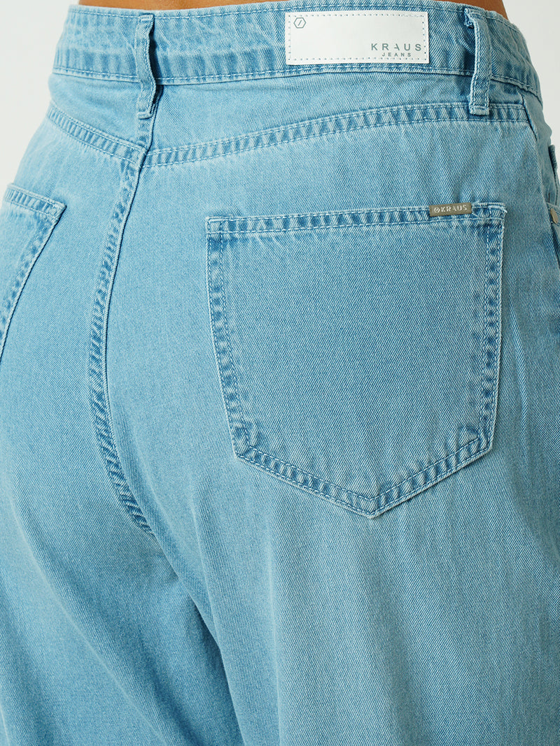 Women Light Blue High Rise Loose Straight