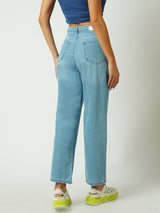 Women Light Blue High Rise Loose Straight