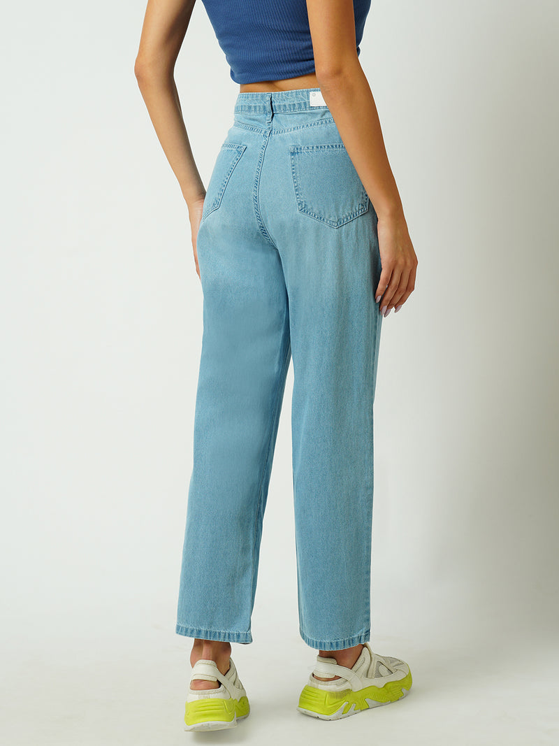Women Light Blue High Rise Loose Straight
