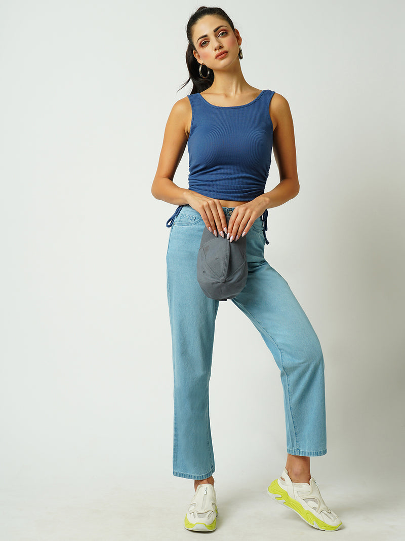 Women Light Blue High Rise Loose Straight