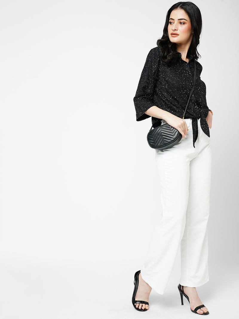 Women White K5031 High Rise Wide Leg Jeans