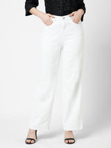 Women White K5031 High Rise Wide Leg Jeans