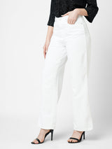 Women White K5031 High Rise Wide Leg Jeans