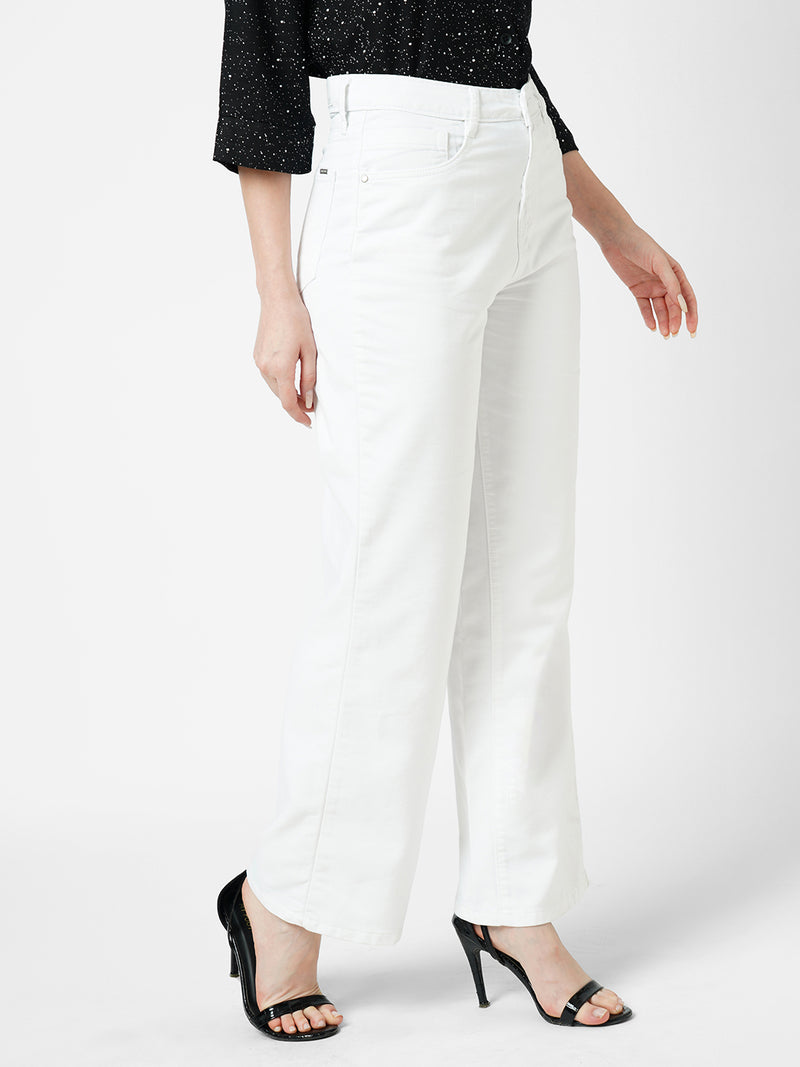 Women White K5031 High Rise Wide Leg Jeans