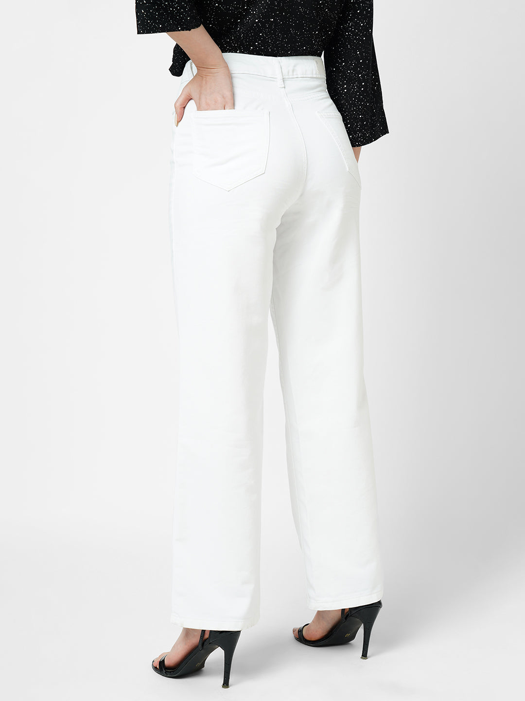 Women White High-Rise Wide Leg Jeans