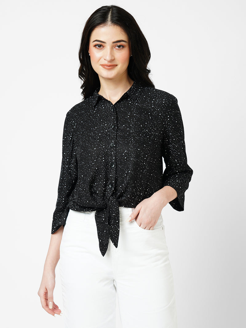Women Black Tie & Dye Three-Quarter Sleeves Shirts