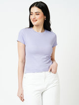 Women Lilac Solid Short Sleeves Tshirts