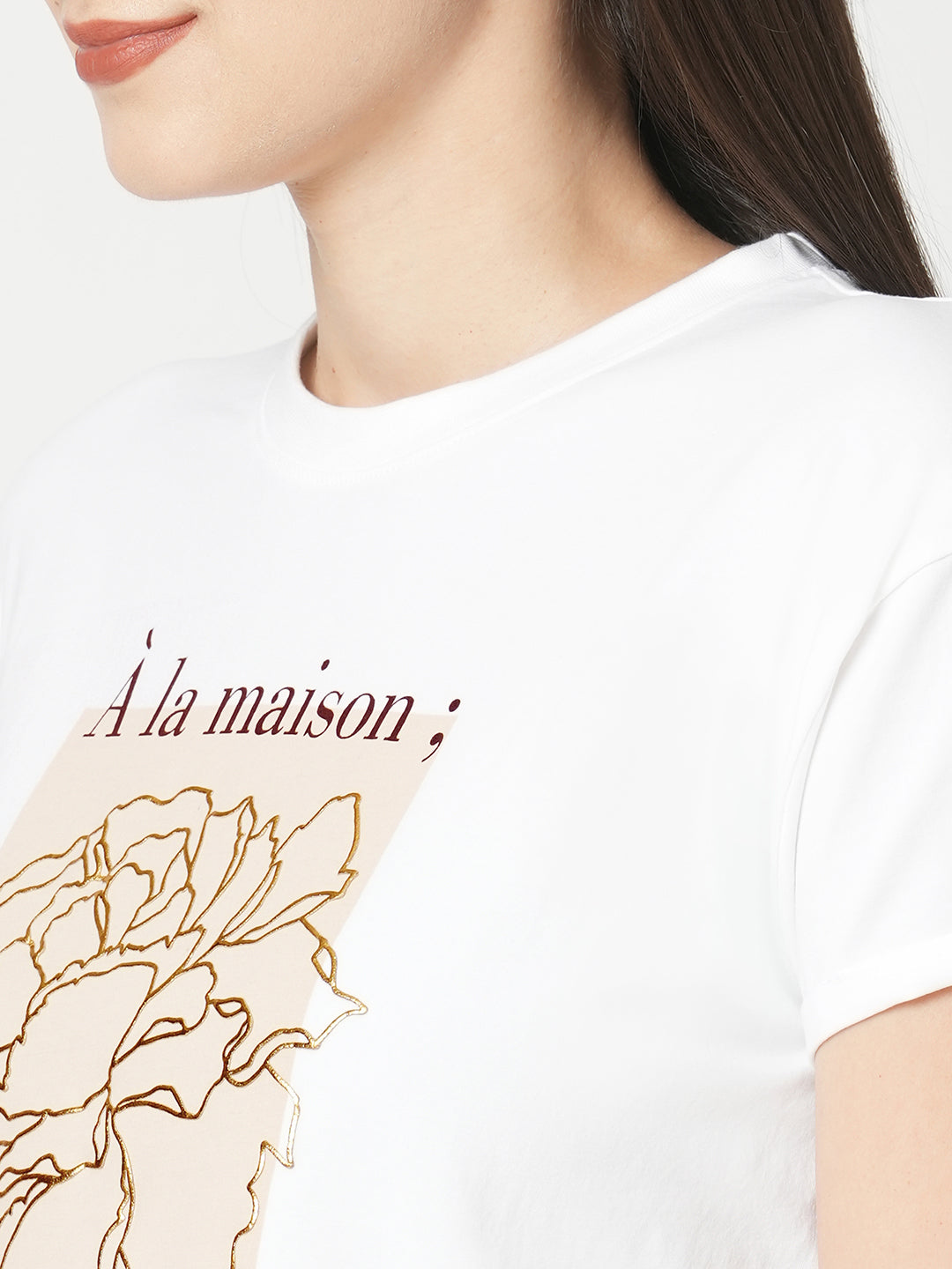 Women Slim Fit  White Crop Graphic Tees