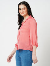 Women Soft Coral Solid Three-Quarter Sleeves Shirts