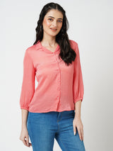 Women Soft Coral Solid Three-Quarter Sleeves Shirts