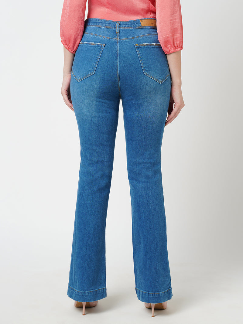 Women Blue K5094 High Rise Mini Flare Jeans