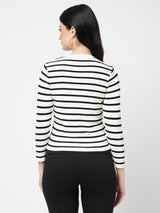Women Black/White Striped Long Sleeves Tops