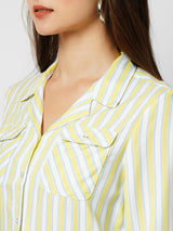 Women Lime & White Striped Three-Quarter Sleeves Shirts