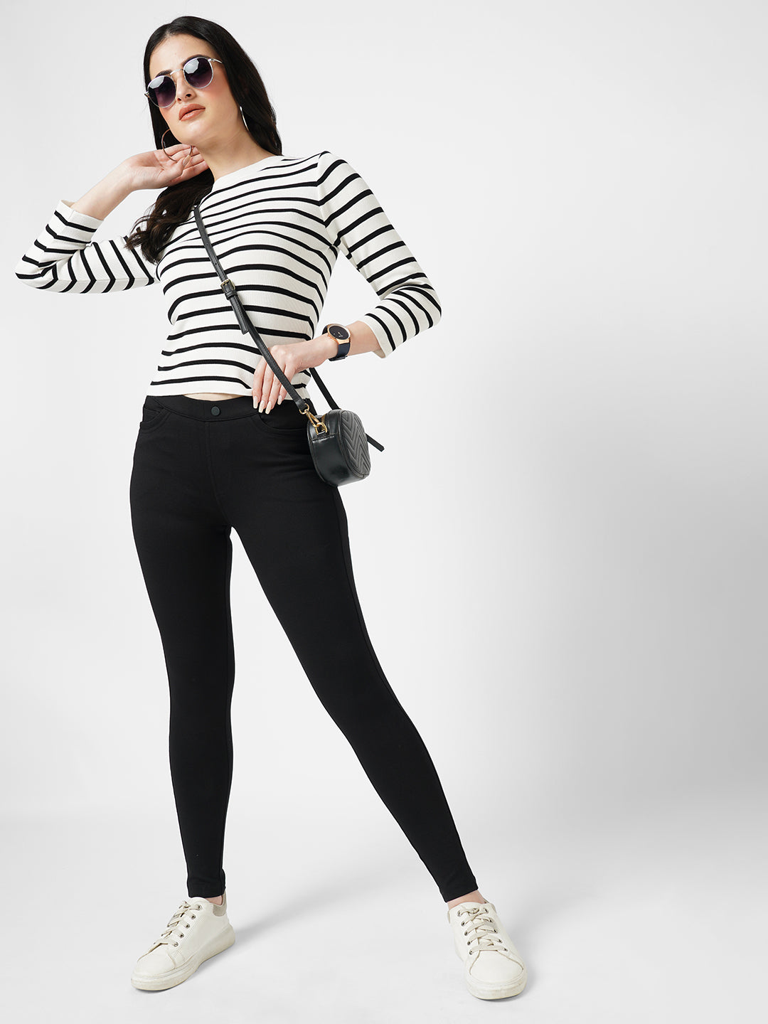 Women Black High-Rise Skinny Treggings