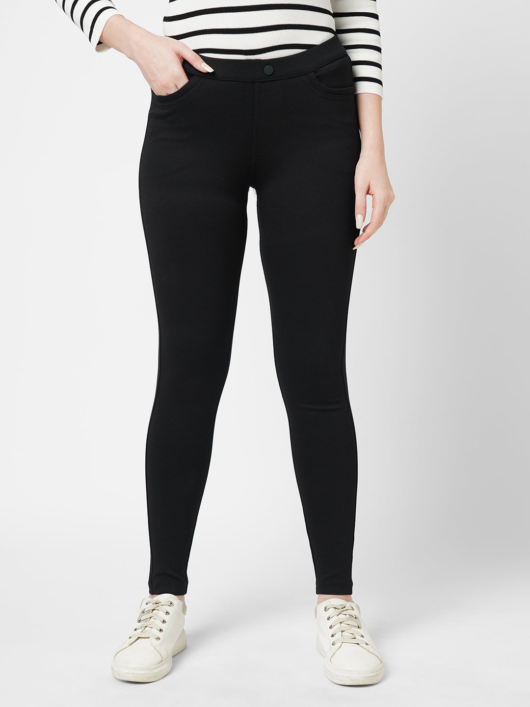 Women Black High-Rise Skinny Treggings