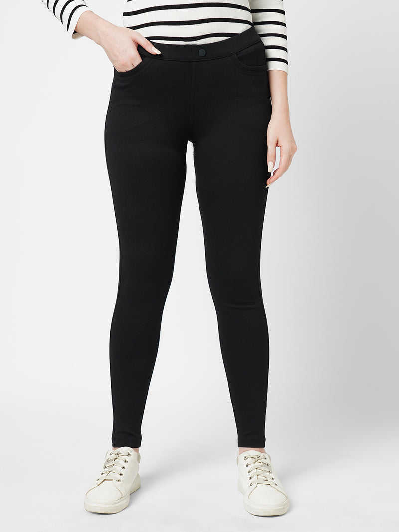 Women Black K4005 High Rise Skinny Tregging