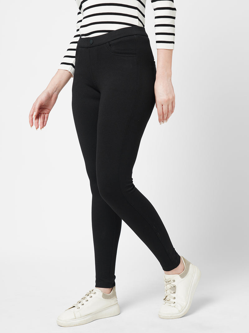 Women Black K4005 High Rise Skinny Tregging