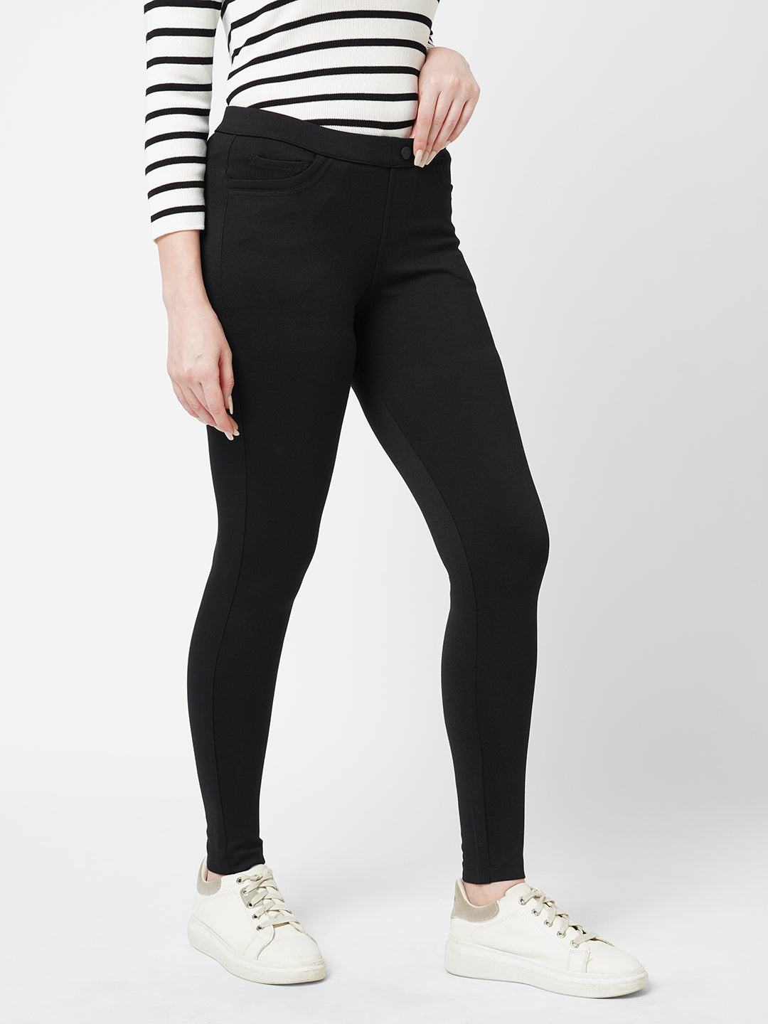Women Black High-Rise Skinny Treggings